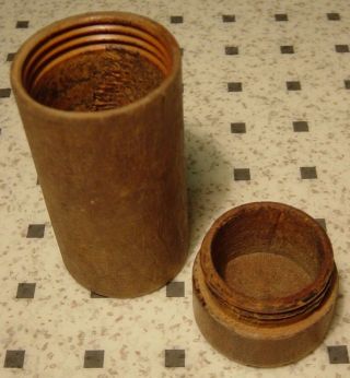 Old 4 " Floating Fishing Hook Antique Wood Box Round Screw Top Turned Treenware