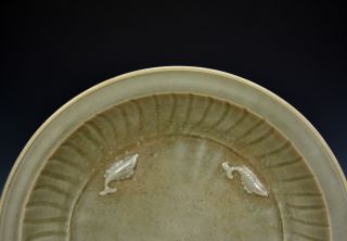 Large Antique Chinese Ming Longquan Celadon Glaze Molded Fish Porcelain Plate 2