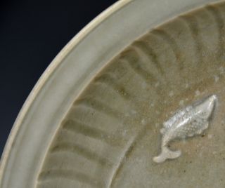 Large Antique Chinese Ming Longquan Celadon Glaze Molded Fish Porcelain Plate 3