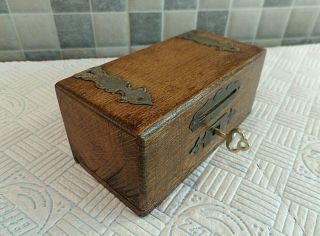 Victorian Mahogany Single Slot Money Box With Locking Swing Door On Base & Key