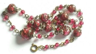 Czech Antique Art Deco Wired Foiled Glass Bead Necklace