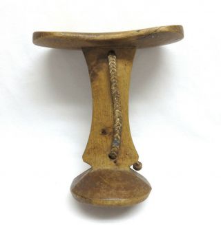 Fine African Ethiopian Mursi Hand Carved Wood Headrest W/ Leather Braid