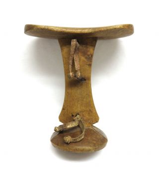 Fine African Ethiopian Mursi Hand Carved Wood Headrest w/ Leather Braid 6