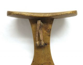 Fine African Ethiopian Mursi Hand Carved Wood Headrest w/ Leather Braid 7