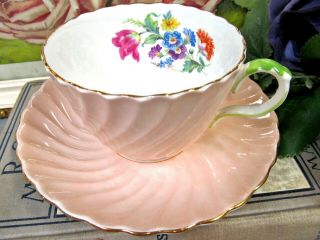 Aynsley Tea Cup And Saucer Floral Pink And Rose Pattern English Teacup Swirls