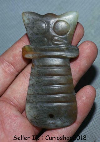 3.  6 " Old Chinese Hongshan Culture Hetian Jade Carving Beast Face Pendant Amulet