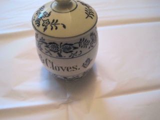 Antique German Porcelain Spice Jar & Cover Blue Onion Cloves GC For it ' s Age 5