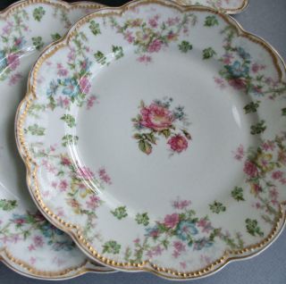 8 Antique Haviland Porcelain 6 " Plates Flower Swags Schleiger 72 Double Gold