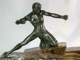 1930 ART DECO BRONZE STATUE SCULPTURE ARCHER AND PANTHER BY HUGONNET.  SIGNED 2