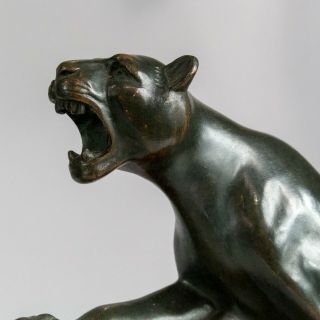 1930 ART DECO BRONZE STATUE SCULPTURE ARCHER AND PANTHER BY HUGONNET.  SIGNED 4