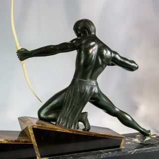 1930 ART DECO BRONZE STATUE SCULPTURE ARCHER AND PANTHER BY HUGONNET.  SIGNED 7