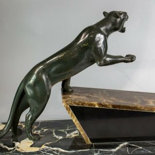 1930 ART DECO BRONZE STATUE SCULPTURE ARCHER AND PANTHER BY HUGONNET.  SIGNED 8