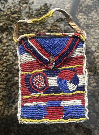 Antique 19th Cent Native American Beaded Bag / Pouch