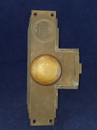 Antique 1905 Corbin Beefy Solid Brass Entry Door Knob Set Art Deco Bank Knob