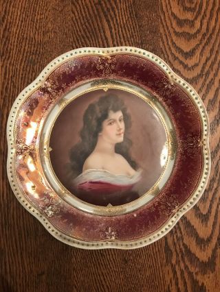 Antique Royal Vienna Bavaria Amorosa Lady Portrait Transferware Crown Plate
