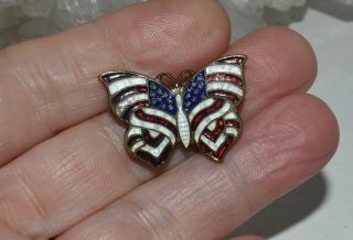 Antique Victorian Red White Blue Enamel American Flag Butterfly Pin Brooch 5