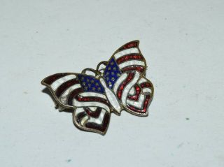 Antique Victorian Red White Blue Enamel American Flag Butterfly Pin Brooch 6