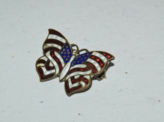 Antique Victorian Red White Blue Enamel American Flag Butterfly Pin Brooch 7