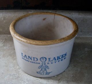 ANTIQUE RED WING STONEWARE ADVERTISING BUTTER CROCK LAND O LAKES 2