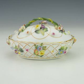 Antique Meissen Dresden Porcelain - Flower Encrusted & Hand Painted Lidded Box
