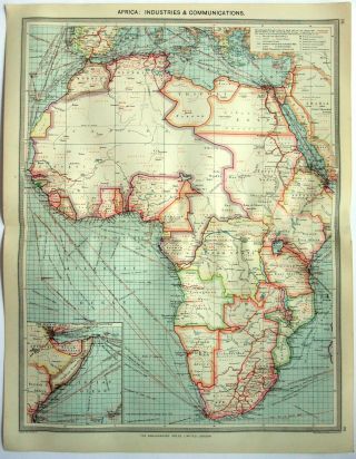 Map Of Africa: Industries & Communication C1907 By G Philip & Son