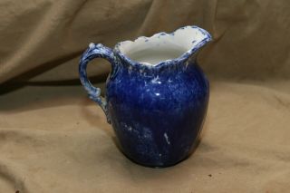 Antique 5.  75 " Cobalt Blue Sponged Ironstone Milk Pitcher Creamer English Style