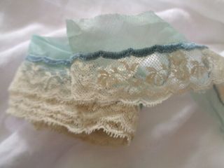 Lovely Antique Netted Lace With Blue Silk Embroidery