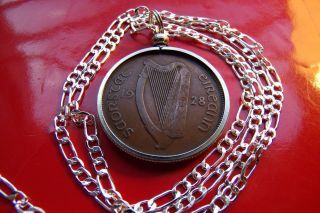 2rare 1928 Irish Antique Lucky Penny Pendant On A 20 " 925 Sterling Silver Chain