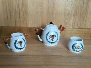 Antique ENGLAND PPC FIGURAL 3D Hunting Scene Fox Tea Pot Tea Set 2