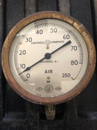 Antique Fire Sprinkler Air Pressure Gauge Grinnell Co Brass 1935 Rat Rod Vtg Old