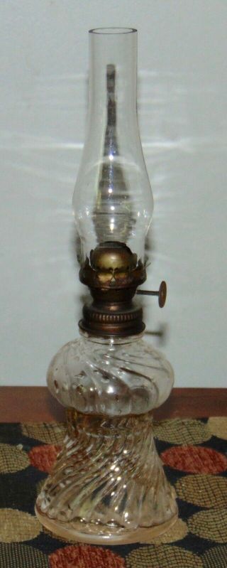 Antique P&a Miniature Oil Lamp Acorn Swirl Glass Font