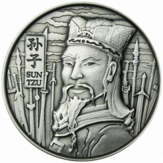 The Art Of War Sun Tzu 2 Oz Ultra High Relief Silver Round Antiqued In Capsule