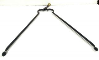 GREAT ANTIQUE BLACKSMITH FORGED WROUGHT IRON FIREPLACE EMBER LOG TONGS BRASS TOP 5