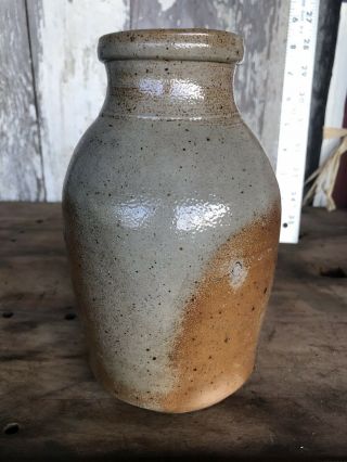 Salt Glaze Stoneware Crock Gray & Rust Color Vase Jar 7 1/2 “ Height