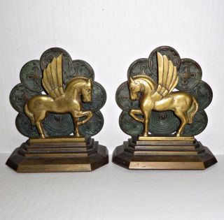 Antique 1920s Jackson Co Bronze Pegasus Flying Winged Horse Bookends Statue Rare