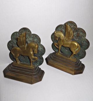 Antique 1920s JACKSON CO Bronze Pegasus Flying Winged Horse Bookends Statue RARE 3