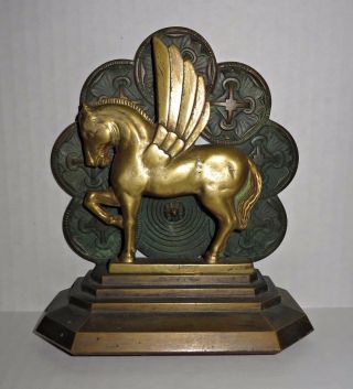 Antique 1920s JACKSON CO Bronze Pegasus Flying Winged Horse Bookends Statue RARE 6