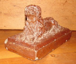 Rare Antique 19th Century American Sewer Pipe Folk Art Pottery Spaniel Dog