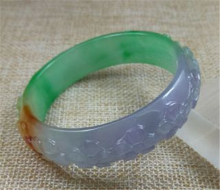 55.  5MM 100 Natural ICE GREEN YELLOW PURPLE JADEITE jade bracelet 4