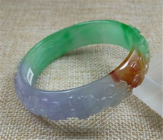 55.  5MM 100 Natural ICE GREEN YELLOW PURPLE JADEITE jade bracelet 6
