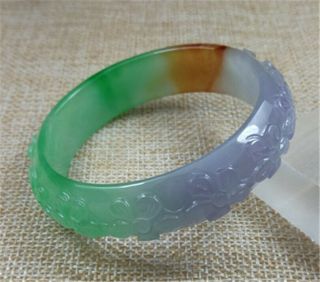 55.  5MM 100 Natural ICE GREEN YELLOW PURPLE JADEITE jade bracelet 7