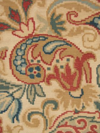 Antique Fabric French Textile Embroidered Look Printed Floral C1890 Earth Tones