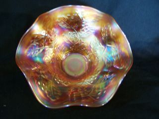 Rare Antique Fenton Carnival Glass Marigold Hat Ruffled Bowl Dish French Knots