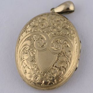 ANTIQUE VICTORIAN 10K GOLD FILLED GF ETCHED DOUBLE SIDED LARGE 2 1/8” LOCKET 3