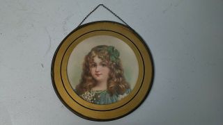 Antique Flue Cover Gorgeous Little Girl Victorian Litho 7.  75 " Round Cover Plate