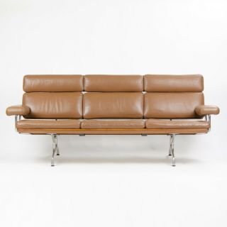 Eames Herman Miller Three Seater Sofa Walnut And Brown Leather