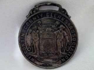 Antique Vintage Pocket Watch Fob Wisconsin County Clerks Association Wcca