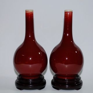Chinese Antique Lang Yao Oxblood Mirror Glaze Red Vases,  Qing/republic
