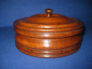 Lovely Treen Victorian Antique Turned Solid Wood Oak Round Lidded Trinket Box