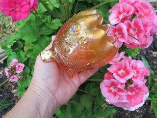 Northwood Carnival Glass Fine Cut Rose Bowl Vase Antique - Great Coloring